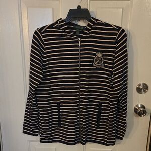 Ralph Lauren Striped Zip-Up Hoodie with Crest Size 1X